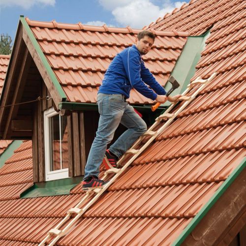 Holz Dachleiter - Sprossenzahl: 18, Länge: 5,05 m