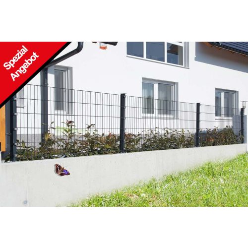 Zaun Gartenzaun Komplettset 10 m, Farbe: anthrazit, Höhe: 103 cm, mit Fußplatten, Doppelstabmatten 6/5/6