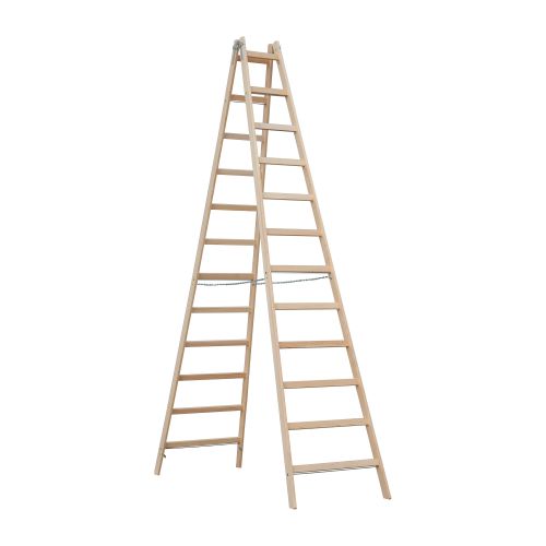 Holzleiter Doppelleiter Mod. HZ - Sprossenanzahl: 2 x 12, Länge: 3,76 m