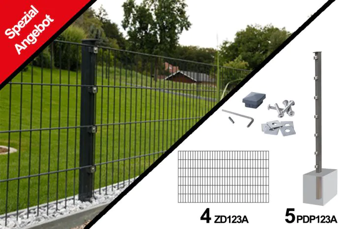 Gartenzaun Set 10 lfm, Farbe: anthrazit, Höhe: 123 cm, Doppelstabmatten 6/5/6 Aktion