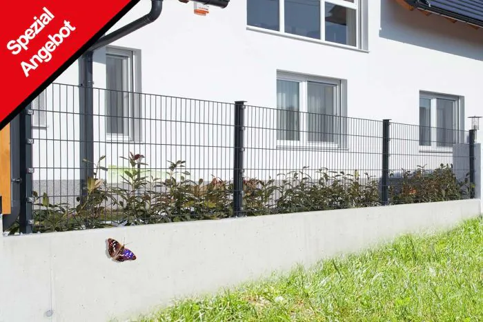 Zaun Gartenzaun Komplettset 10 m, Farbe: anthrazit, Höhe: 123 cm, mit Fußplatten, Doppelstabmatten 6/5/6