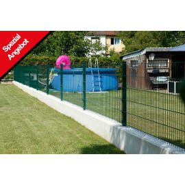Zaun Gartenzaun Komplettset 10 m, Farbe: grün, Höhe: 143 cm, mit Fußplatten, Doppelstabmatten 6/5/6