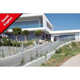 Zaun Gartenzaun Komplettset 10 m, Farbe: verzinkt, Höhe: 143 cm, mit Fußplatten, Doppelstabmatten 6/5/6